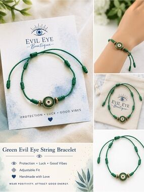 Green Evil Eye String Bracelet